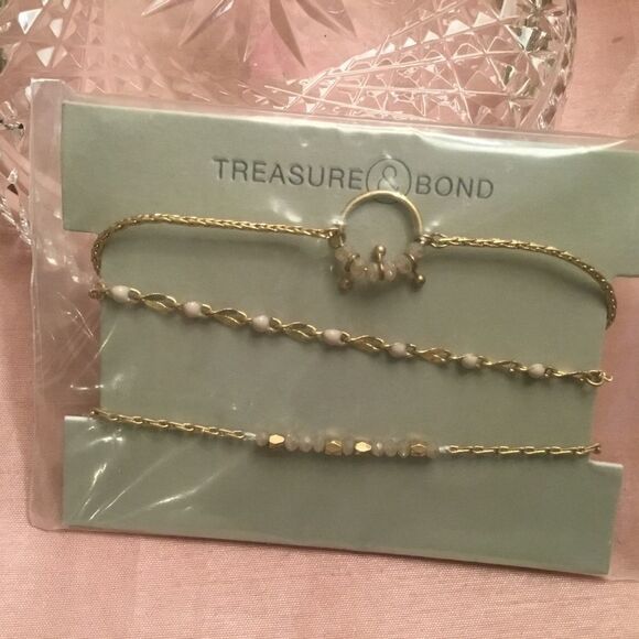 NWT Treasure Bond (Nordstrom) Set of 3 Adjustable Goldtone Bracelets - Picture 1 of 8
